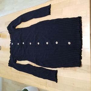 Fashion KOA Black Rib Mini Dress Fitted Scallop Trim Long Sleeve Coconut Buttons